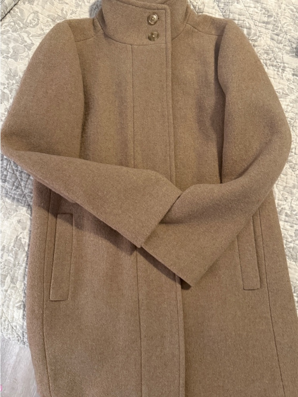J. Crew Camel Wool-Blend High Collar Pea Coat